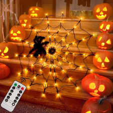 Halloween Decorations Spider Web Lights - 4FT Diameter 70 Leds with Black Spider picture