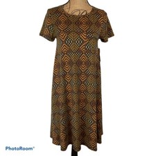 LuLaRoe Carly Dress XXS NWT Red Green Black Geometric Aztec Short Sleeve Swing picture
