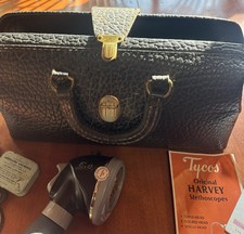 Antique Eli Lilly Doctor Bag 1930s Tycos Harvey Triple Head Stethoscope Lot Prop picture