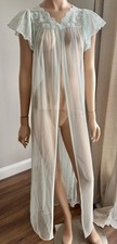 VTG Gilead Peignoir Robe Sheer Chiffon Lace Mint Green Maxi Lingerie Small USA picture