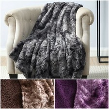 Chezmoi Collection Cozy Soft Faux Wolf Fur Throw Blanket w/ Plush Sherpa Fleece picture