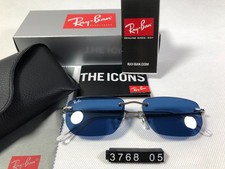 Ray‑Ban RB3768 Rimless Sunglasses Polished Silver Frame Dark Blue Lenses picture
