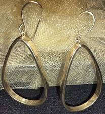 Vintage SAL Swarovski 10K Gold Teardrop Hoop Earrings Rare Signed Stamped.  Expe picture