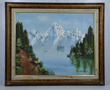 Vintage Oil Painting Grand Teton Jackson Lake Path Framed Signed Wyoming Art picture