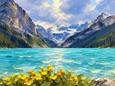 Original Hand Painted 24x16 Acrylic Painting Mountain Lake Landscape Art picture
