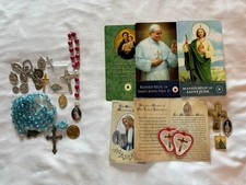 Vintage Catholic Medal & Religious Lot of 25 Necklace, Crucifix, Rosary, Relic picture