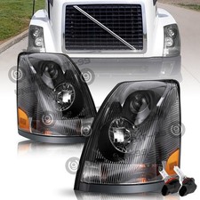 For 2004-2017 Volvo Truck VN VNL Halogen Black Headlights Assembly Pair W/Bulbs picture