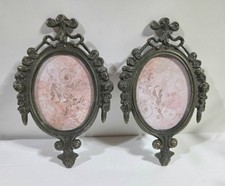 Vintage Pair Italian Oval Ornate Baroque Brass Frames Made in Italy with Glass picture