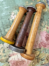Vintage Industrial Wooden Textile Spools Bobbins Spindles Lot of 3 picture