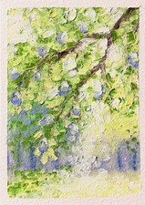 ACEO Original Painting, Oil Pastels, ShnazzyArt, Impressionism, Tree, Purple picture