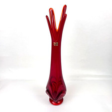 Vintage Viking Glass Ruby Red Four Finger Swung Vase 18.5