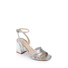 Jewel Badgley Mischka Michelle Evening Block Heel Sandals Silver Metallic picture