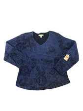 VTG Coldwater Creek Small Navy Blue Floral Houndstooth Fleece Sweater Top picture