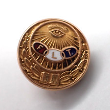 Vintage Small Gold Tone Odd Fellows IOOF FLT All Seeing Eye Screwback Lapel Pin picture
