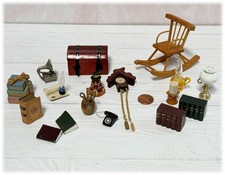 Vtg Dollhouse Miniature Wood Den Desk Accessories Books Lamps Chest YOU CHOOSE picture