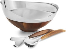 Nambé Pulse Salad Bowl with Servers 12” x 13” Stainless Steel Bowl picture