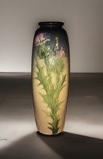 Weller Pottery 10” Vase Etna Grey and Rose Colored Floral picture