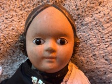 20” Antique Greiner 19th c. papier-mâché doll, glass pupil-less eyes molded hair picture