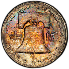 1957-P PCGS MS65 (Gem) Franklin Half | MONSTER Rainbow Toning | Rich Colors picture
