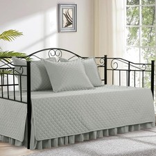 Elegant 5-Piece Daybed Cover Set with Diamond Stitching - Light Grey Luxury picture