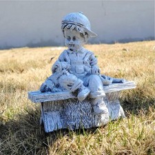 Resin Garden Statue Hand Painted Resin Craft Collectible Little Boy and Dog picture