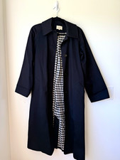 Sézane Women Long Overcoat Navy Button Front Pockets Lined Size 32 picture