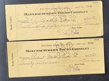 (2) Rudy Vallee Autographed Personal Checks from 1932 First Teen Idol Died 1986 picture