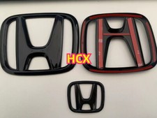 For 2016-20HOND-A Civi-c 10th 3PCS Glossy Black Front Griile Emblem Rear Badge picture