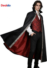 Gothic Vampire Cloak Medieval Cape Red Lined Standing Collar Costume picture