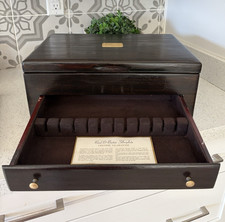 Fully Restored Vintage Reed & Barton Wooden Silverware Chest w/ Drawer. picture