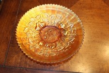 Vintage Fenton Marigold Carnival Glass Bowl Peacock and Grape Ruffled Edge 8