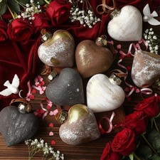 Simgoing 12 Pcs Neutral Valentine's Day Heart Ornaments 3.54 Inch Rustic Plastic picture