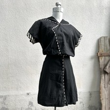 Antique 1890s Victorian Edwardian Bathing Costume Black Cotton Sailor Swimsuit picture