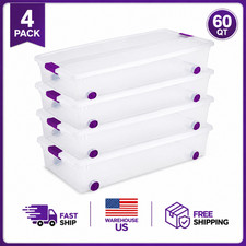 Sterilite 60 Qt ClearView Wheeled Storage Box w/ Latch Lid 4-Pack Purple picture
