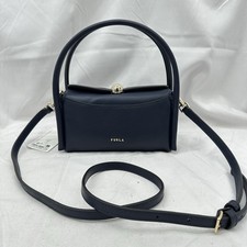Furla Womens Nicole Mini Boston Top Handle Crossbody Bag Leather Navy Blue picture