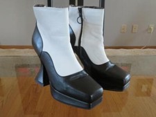 JOHN FLUEVOG Munsters The 45 Zip Up Black White Spats Heeled Bootie 10 - 9 picture
