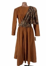 VTG 1970’s Noah’s Flood Animal Print Shawl Drape Faux Suede Dress 13/14 Belt picture