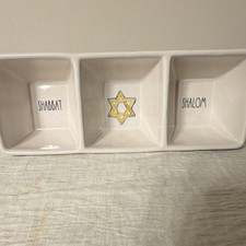 Rae Dunn Artisan Collection Shabbat Shalom 3-Section Ceramic Tray White picture