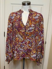 Maeve Anthropologie Mosaic Kaleidoscope Floral V-Neck Popover Blouse, Size S picture