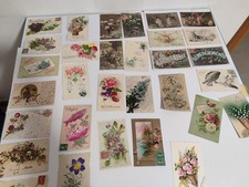 Antique Postcards Lot 1900s Embossed Relief Glitter Silk Ribbon 3D French Vintage picture