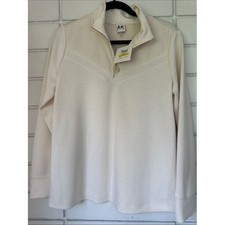Anne Klein Women Cream Perforated Yoke Half-Zip Sweater Ivory Medium NWT picture