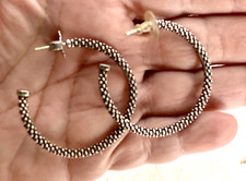 Pair Large Lagos Caviar Sterling Silver Pierced Post Hoop Earrings 1-1/2