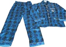 Vintage ESME Chinese Embroidered Cotton Rayon Pajama Set Men's Med Blue Paisley  picture