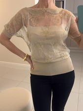 Valentino Beige/Gold Floral Lace Rare Vintage Blouse Size S picture