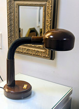 Vintage 1970s Chocolate Metal Desk Lamp Flexible Gooseneck Dome Shade picture