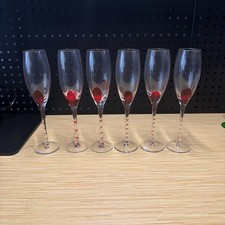 VTG Pier 1 Teardrop Stemware Red Ribbon Swirl Stem  Set of 6 New Never Used * picture