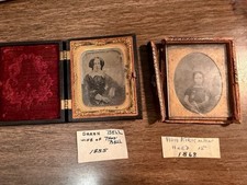 2 Antique Ambrotype 1855 Woman w/ Night Flying Angel Case & 1868 Girl Broke Case picture