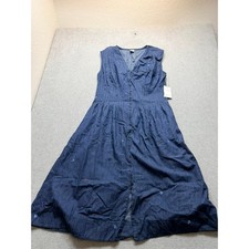 Free Assembly Maeve Embroidered Denim Midi Dress Blue Nautical Sleeveless Sz L picture