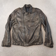All Saints Mens Jacket 2XL XXL Brown Leather Axis Bomber Biker Cafe Moto Racer picture
