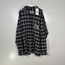 Kill Crew Shirt Mens 3XL Black Plaid Flannel Long Sleeve Button Up Grey Wolf picture